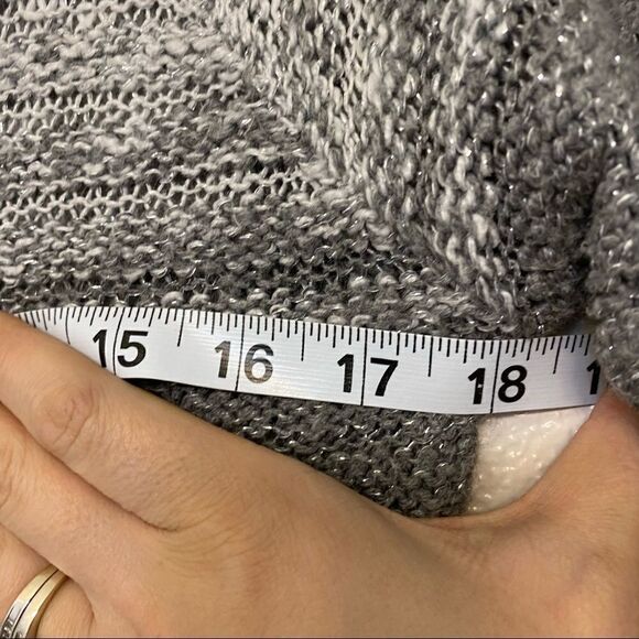 Hollister Gray Metallic Stripe V Neck Sweater lightweight open knit Y2K S - Picture 4 of 10